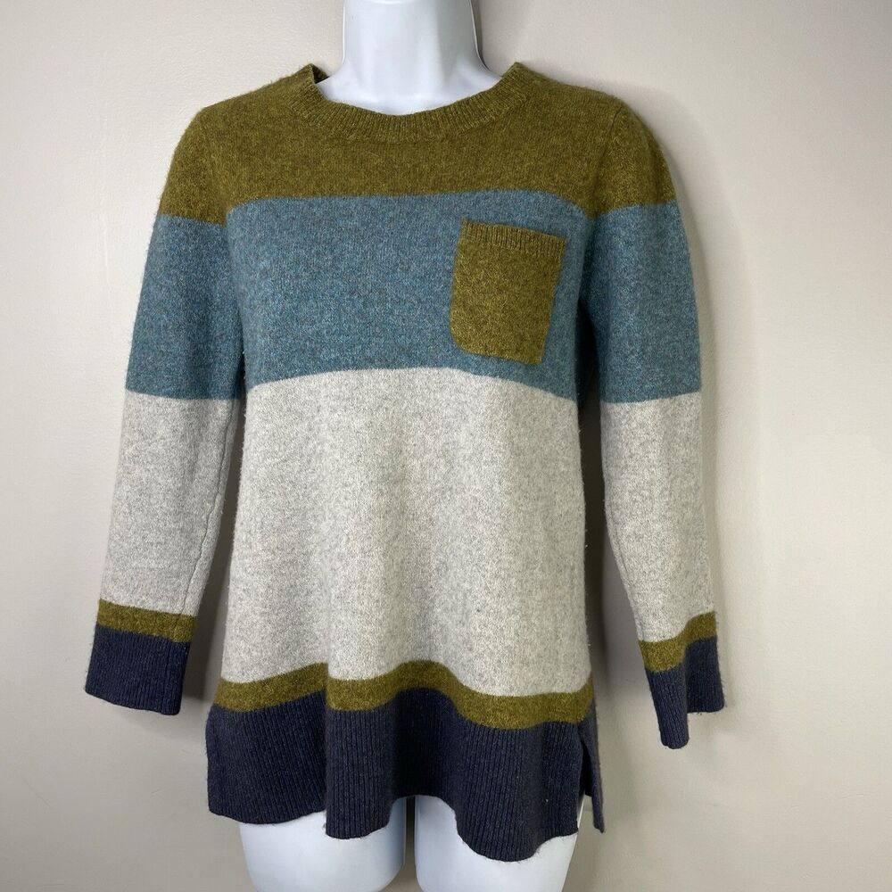 WoolOvers Sweater Women's Size XS Wool Yak Blend Color Block Preppy Academia